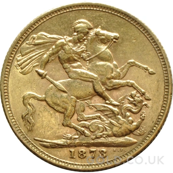1873 Gold Sovereign Coin Queen Victoria Young Head