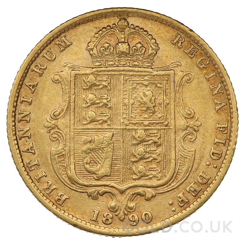 1890 Gold Half Sovereign Queen Victoria Jubilee Head Shield Back