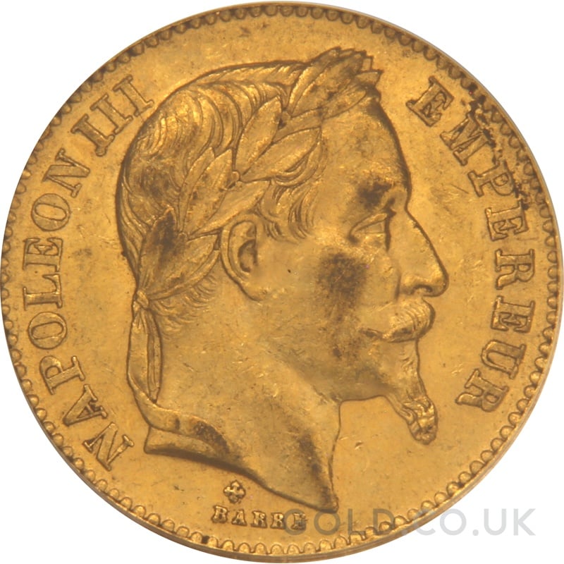 1864 French 20 Francs Gold Coin Napoleon III Laureate Head A PCGS MS62