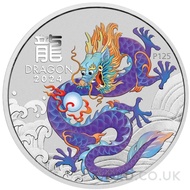 Purple Dragon Painted Silver Year of the Dragon 1oz Coin (2024)