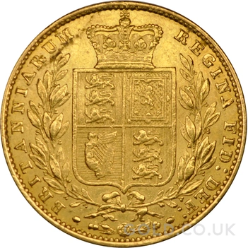 1853 Gold Sovereign Coin Queen Victoria Young Head Shield Back