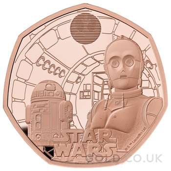 2023 50p R2-D2 & C-3PO Star Wars Proof Gold Coin Boxed