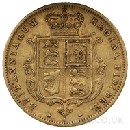1874 Gold Half Sovereign Coin Victoria Shield Back