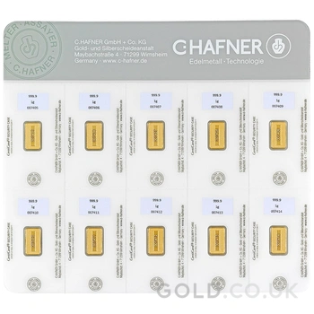 10 x 1g Gold Bar C. Hafner SmartPack Minted