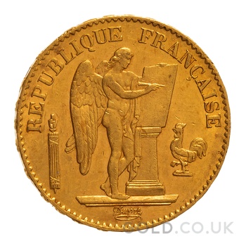 1874 French 20 Francs Gold Coin Guardian Angel A