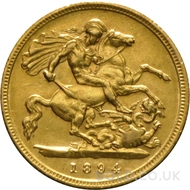1894 Gold Half Sovereign Coin Victoria