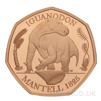 2020 Dinosaurs Collection Iguanodon Fifty Pence 50p Proof Gold Coin Boxed
