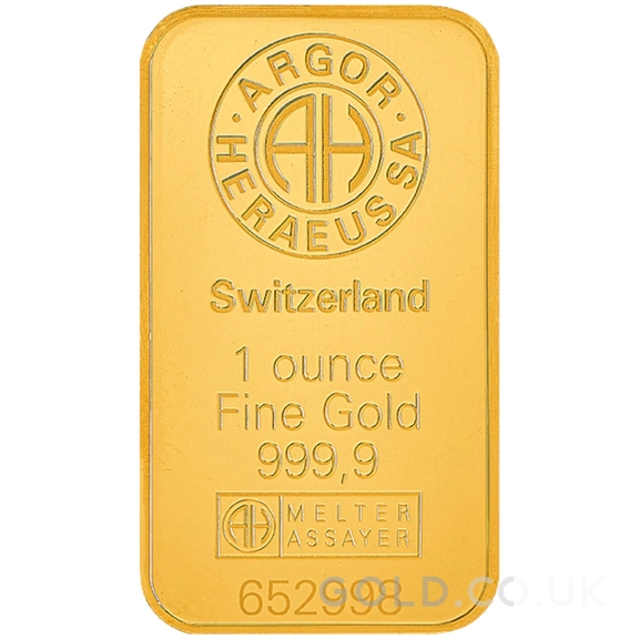 1oz Gold Bar Argor-Heraeus