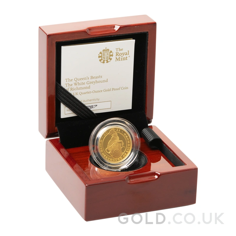 2021 Proof 1/4oz White Greyhound of Richmond Gold Coin Queen's Beasts Boxed
