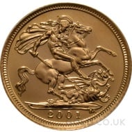 2001 Elizabeth II Fourth Head Gold Half Sovereign