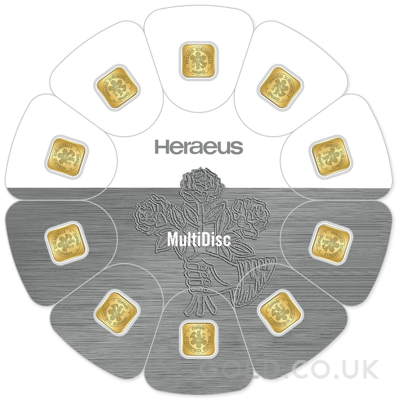 10 x 1g Gold Bar Heraeus MultiDisc