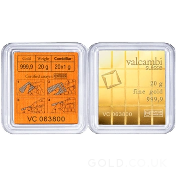20 x 1g Gold Bar Valcambi CombiBar