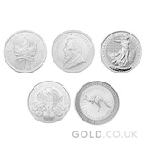Silver 1oz Coin Set; Britannia, Maple, Philharmonic, Krugerrand, Kangaroo (2022)