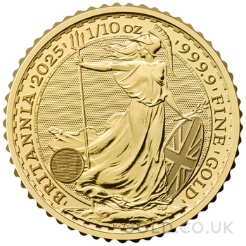 Tube of 25 2025 Tenth Ounce Britannia Gold Coins