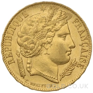 Gold 1851 20 French Francs Ceres