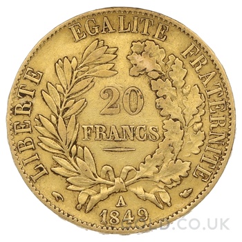 1849 French 20 Francs Gold Coin Ceres