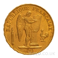 Gold 1874 20 French Francs Guardian Angel (A)