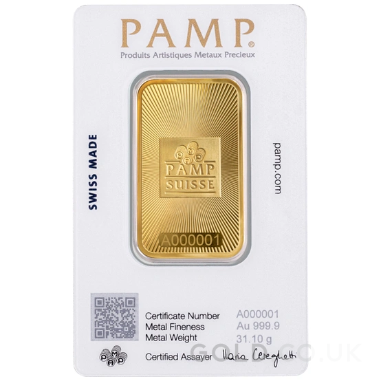 1oz Gold Bar PAMP Suisse Minted