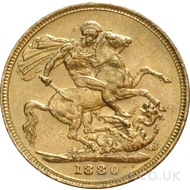 1880 Gold Sovereign Coin Victoria (S)