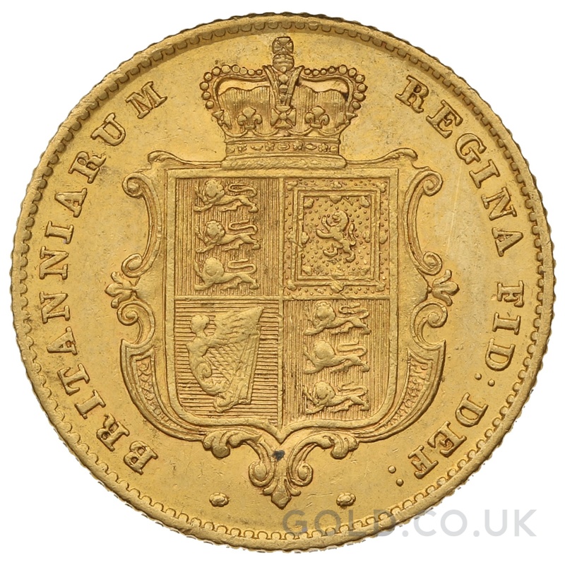 1851 Gold Half Sovereign Queen Victoria Young Head Shield Back