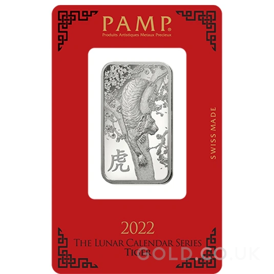 1oz Platinum Bar 2022 Year of the Tiger PAMP Minted