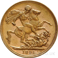 1891 Gold Sovereign Coin Victoria (M)