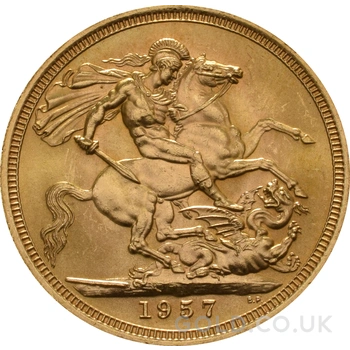 1957 Gold Sovereign Coin Elizabeth II Young Head