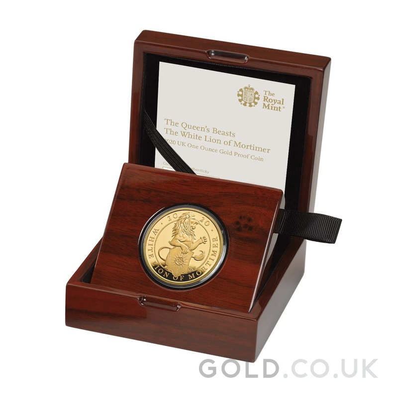 2020 1oz White Lion of Mortimer Gold Coin Queen's Beasts Proof Boxed