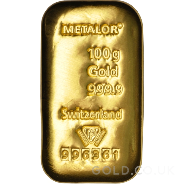 100g Gold Bar Metalor Cast