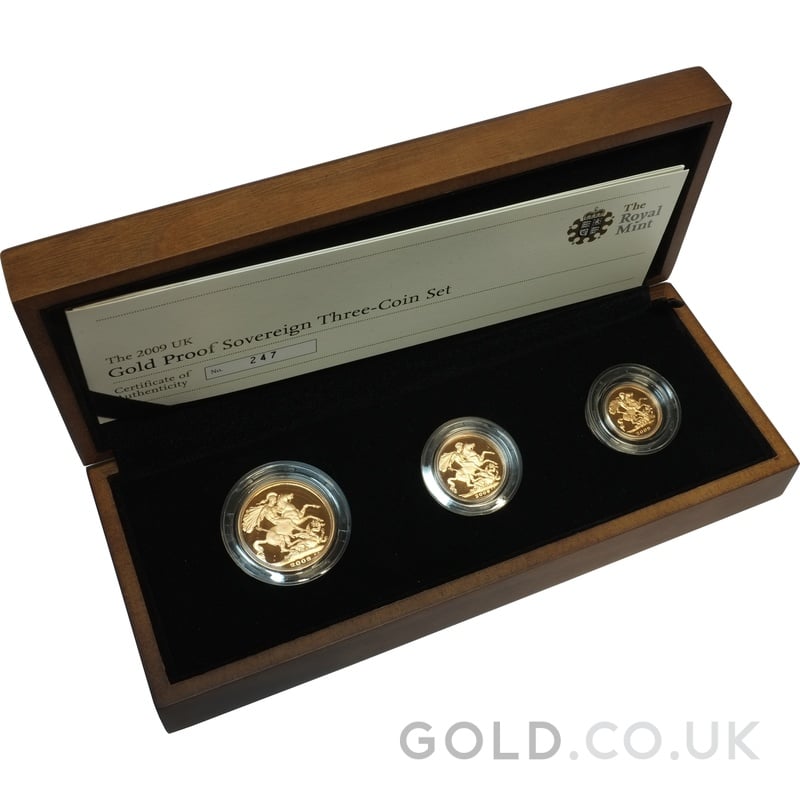 2009 Proof Gold Sovereign 3 Coin Set Boxed