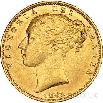 1852 Gold Sovereign Coin Queen Victoria Young Head Shield Back