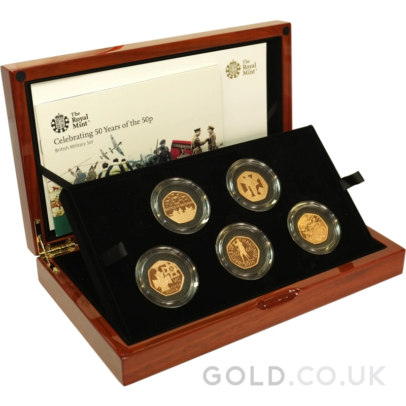 2019 UK Fifty Pence 50p Gold Proof Piedfort Coin Set - British Military - Boxed