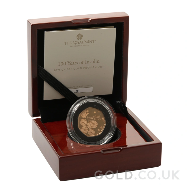 2021 Proof 50p Gold Coin 100 Years of Insulin Innovation in Science Boxed