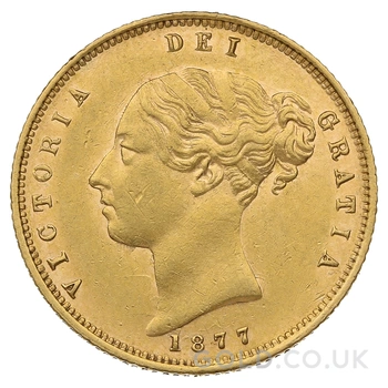 1877 Gold Half Sovereign Queen Victoria Young Head Shield Back