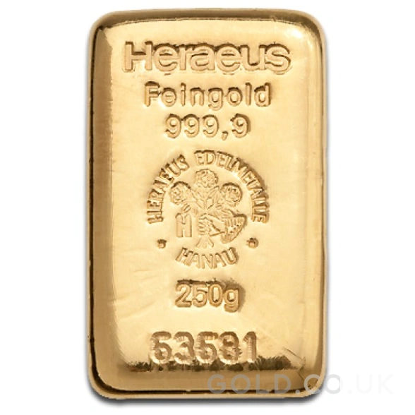 250g Gold Bar Heraeus