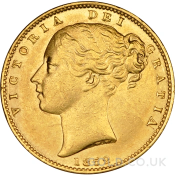 1852 Gold Sovereign Coin Queen Victoria Young Head Shield Back