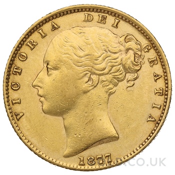 1877 Gold Sovereign Coin Queen Victoria Young Head Shield Back Sydney