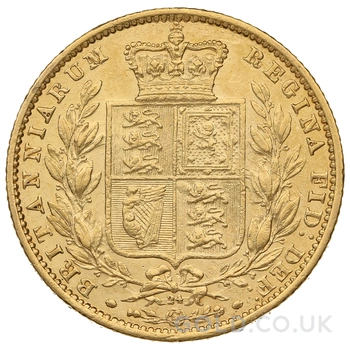 1865 Gold Sovereign Coin Queen Victoria Young Head Shield Back