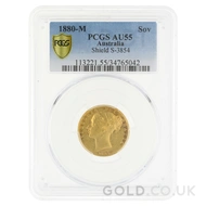 1880 Gold Sovereign Coin Shield Back Victoria (M)