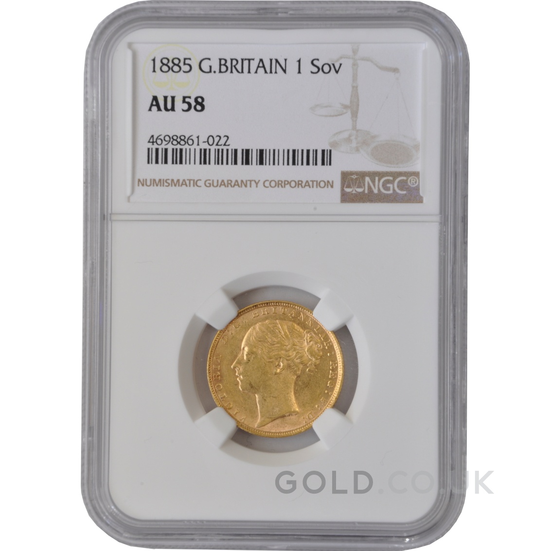 1885 Gold Sovereign Coin Queen Victoria Young Head NGC AU58