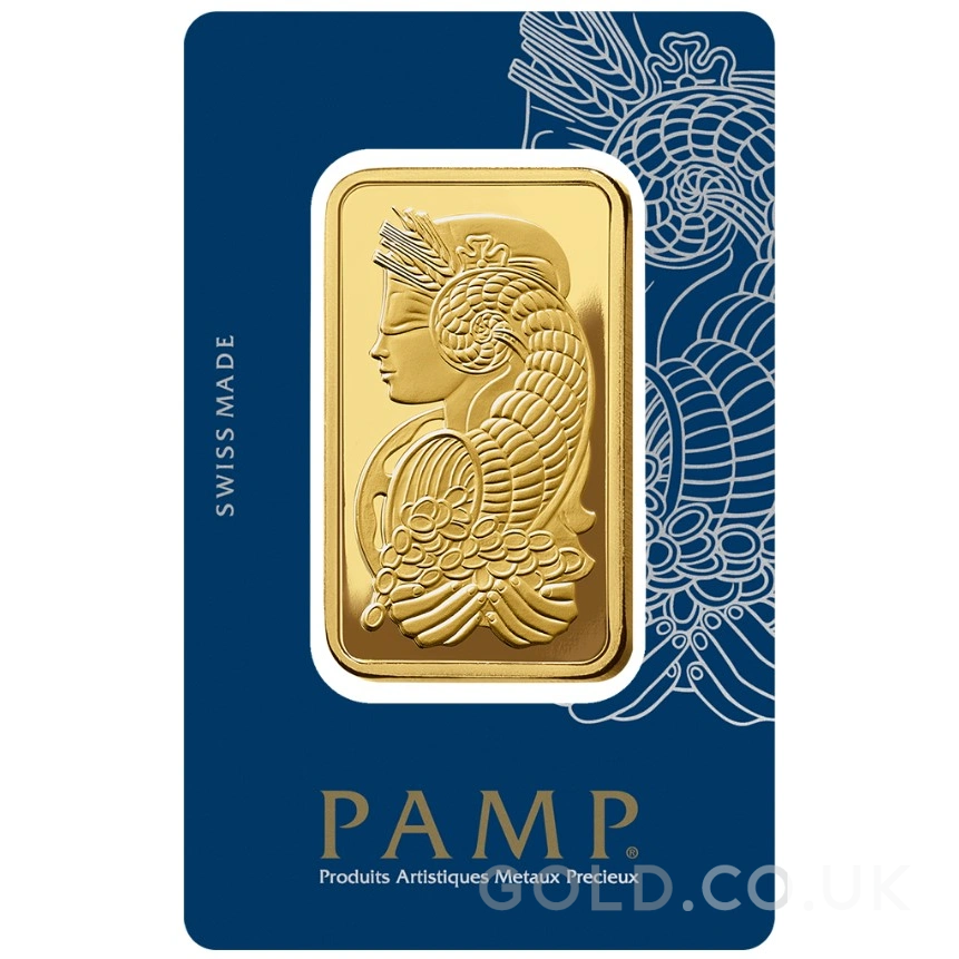 100g Gold Bar PAMP Lady Fortuna Minted