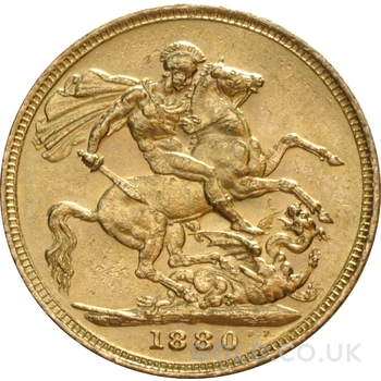 1880 Gold Sovereign Coin Queen Victoria Young Head