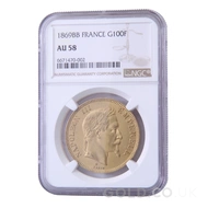 Gold 1869 100 French Francs Napoleon III (BB) NGC AU58