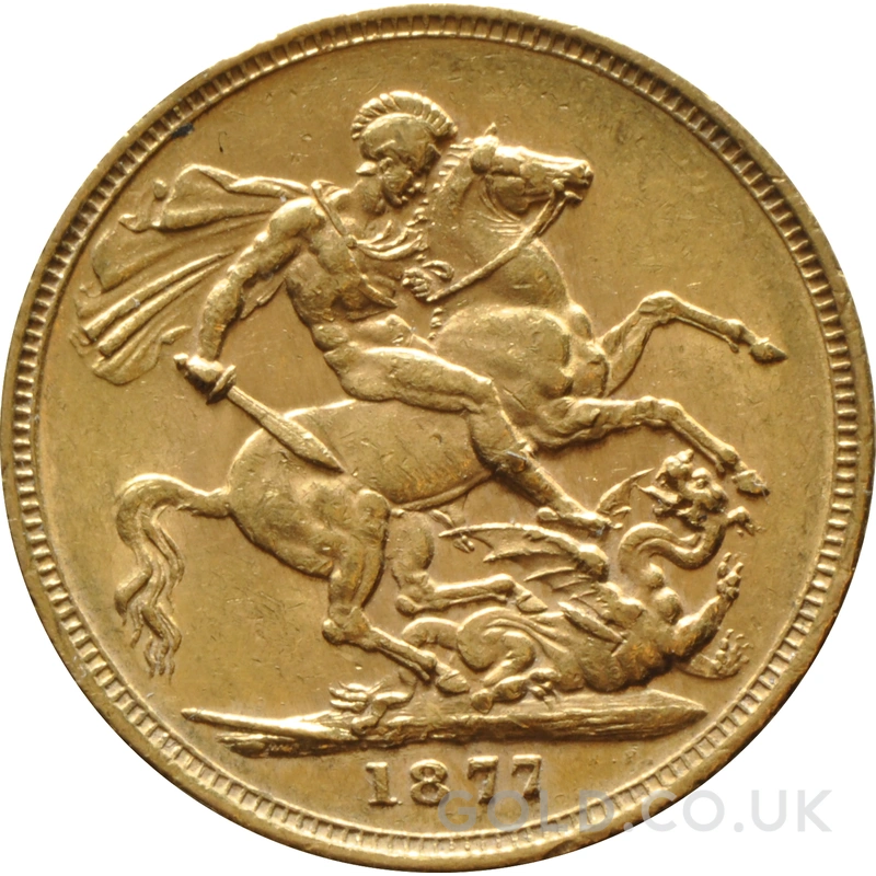 1877 Gold Sovereign Coin Queen Victoria Young Head Melbourne