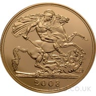 2008 Elizabeth II Fourth Head Gold Quintuple (£5) Sovereign