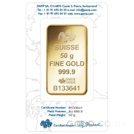 50g Gold Bar PAMP Rosa Minted