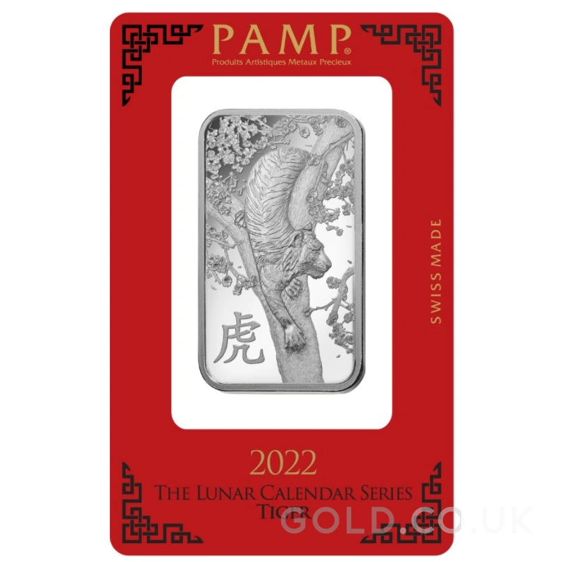 1oz Silver Bar 2022 Year of the Tiger PAMP