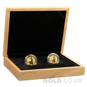 Large Oak Gold Coin Gift Box 2 x 1oz Gold Coins 33mm