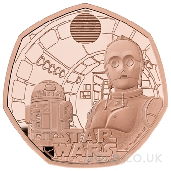 2023 50p R2-D2 & C-3PO Star Wars Proof Gold Coin Boxed