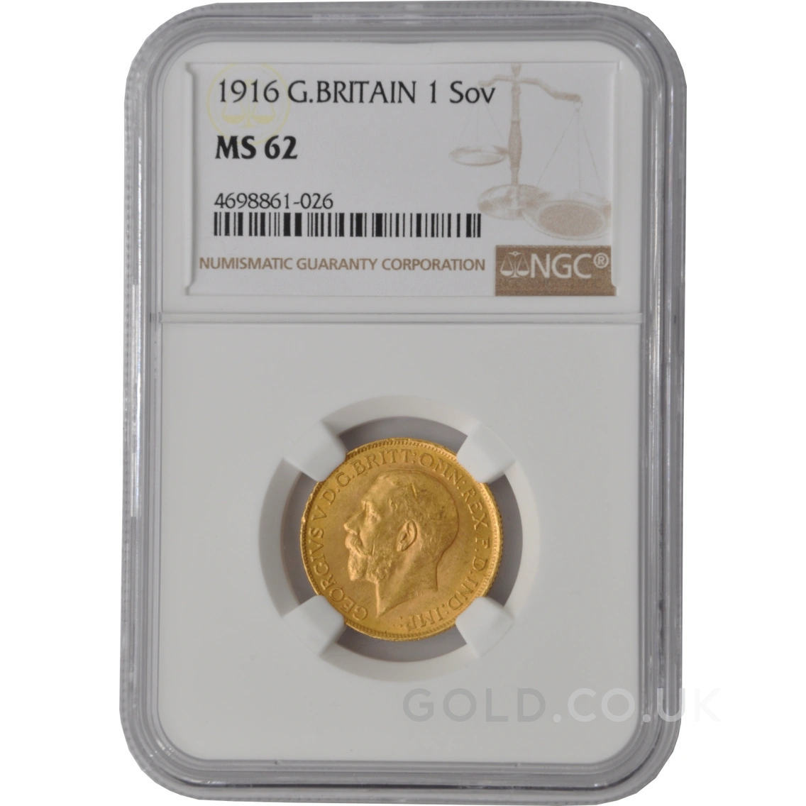 1916 Gold Sovereign Coin George V NGC MS62